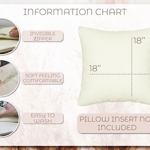 May include: White pillow cover with an invisible zipper, measuring 18 inches by 18 inches. The pillow insert is not included. The cover is soft and comfortable and easy to wash.