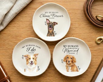 Custom Dog Portrait Wedding Jewelry Dish, Personalized Pet Ring Dish, Pet Portrait Ring Dish, My Humans Are Getting Married Couple Gifts