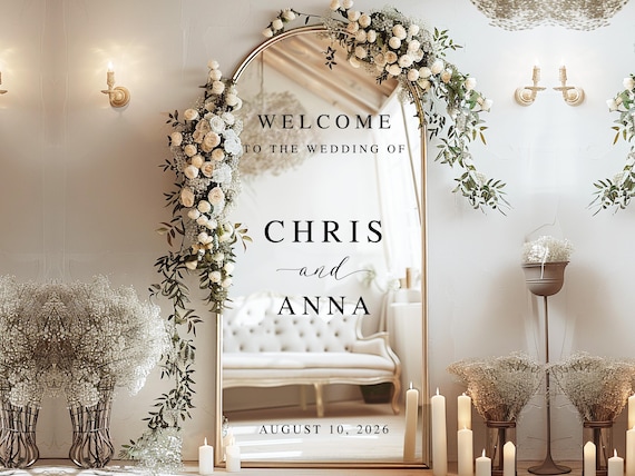 Welcome Wedding Sign, Vinyl Mirror Decal, Custom Wedding Decor, Welcome Engagement Party Mirror Decal for Wedding, Reception Welcome Sign