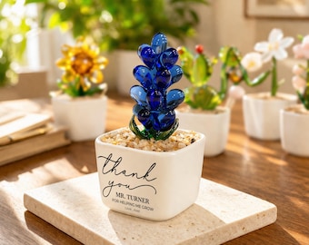 Personalized Teacher Mini Flower Pot, Custom Teacher Appreciation Gifts, Handmade Stained Glass Flower Pot, Thank You Teacher Name Gifts