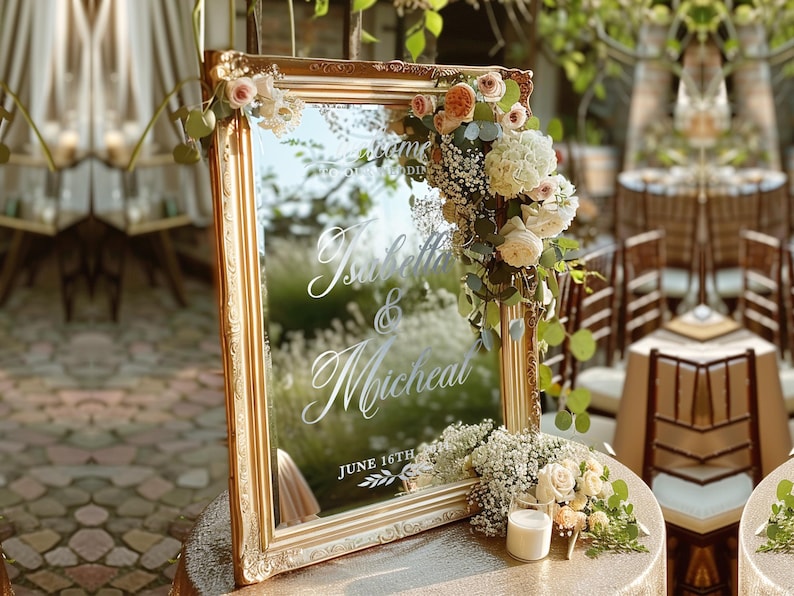 Welcome Wedding Sign, Vinyl Mirror Decal, Custom Wedding Decor, Welcome Engagement Party Mirror Decal for Wedding, Reception Welcome Sign image 9