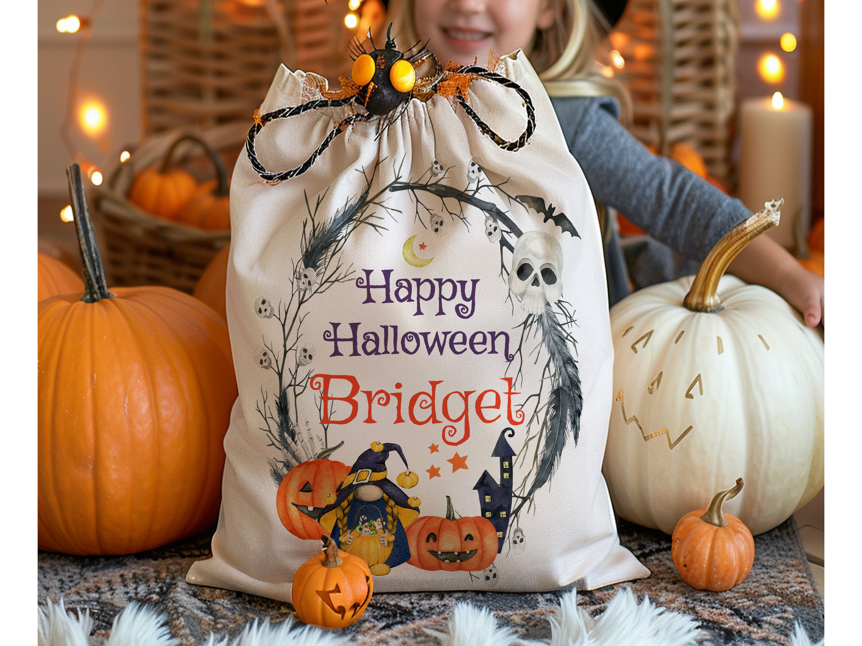 Custom Happy Halloween Bags, Kids Trick or Treat Bag, Halloween Candy Bag, Personalized Halloween Name Bag, Halloween Goodie Bag