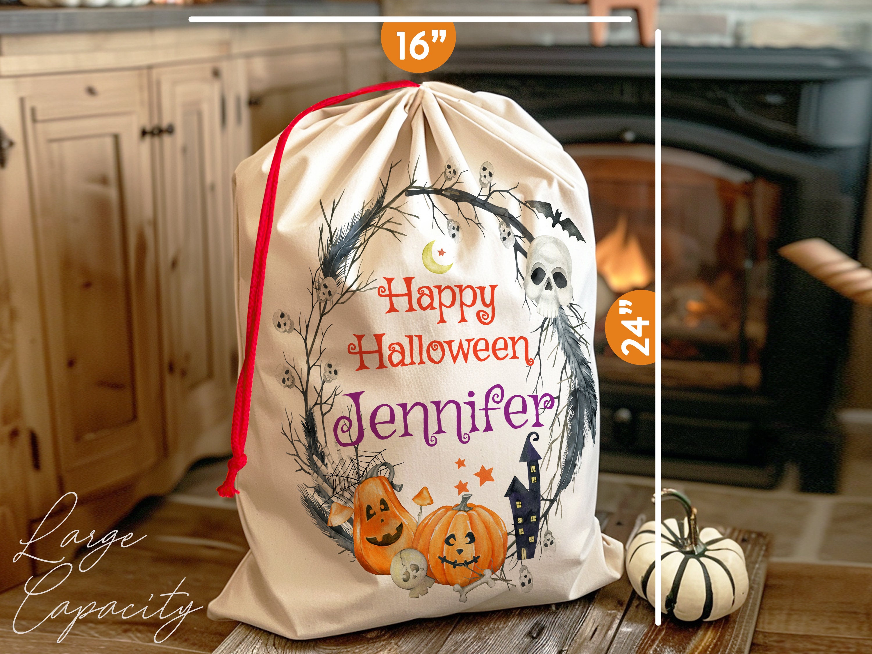 Custom Happy Halloween Bags, Kids Trick or Treat Bag, Halloween Candy Bag, Personalized Halloween Name Bag, Halloween Goodie Bag