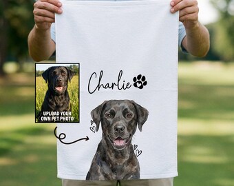 Pet Photo Tea Towel, Personalized Dog Portrait Kitchen Towel, Pet Memorial Gift, Cat Picture Towel, Pet Sympathy Gift, Pet Mom Photo Gifts