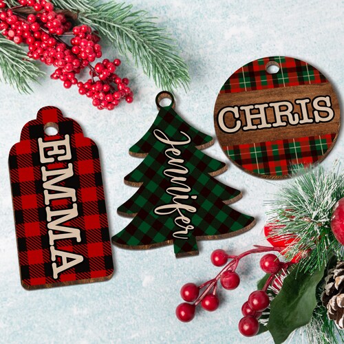 Personalized Christmas Wood Name Tag Customizable Wooden Etsy