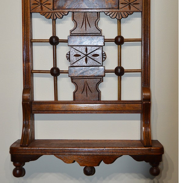 Walnut Wall Shelf -  Repurposed Antique Eastlake Chair Back
