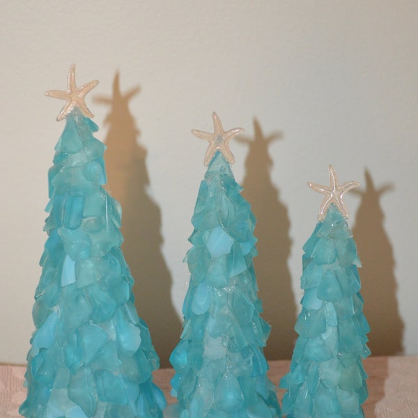 ETSY BEST SELLER Qty. 1-6" Coastal Miniature Series Seaglass Sea Glass Beach Glass Christmas Tree Sea Glass Christmas Tree with Starfish