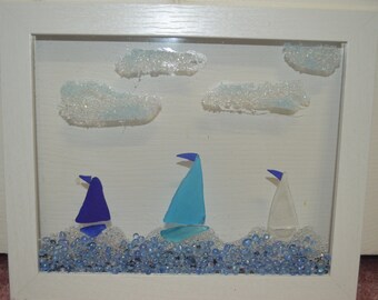 8 X 10 Coastal Sea Glass Sailing Summer Winds Sailboats Framed Beach Window