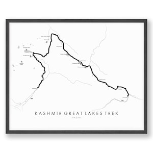 Kashmir Great Lakes Trek Kaart | Kashmir Grote Meren Trek Poster | India Wandelkaart | Routekaart Kunst | Herbeleef je avonturen