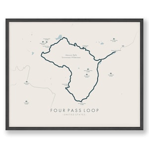 Mapa de bucle de cuatro pases / Póster de bucle de 4 pases / Arte de mapa de senderos / Regalo de arte de pared único