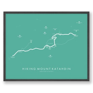 Hiking Mount Katahdin Trail Kaart | Hiking Mount Katahdin Trail Poster | Wandelen usa | Routekaart Art | Geweldig cadeau voor wandelaars