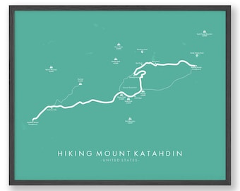 Mapa da trilha para caminhada no Monte Katahdin | Pôster da trilha para caminhada no Monte Katahdin | Caminhada nos EUA | Arte no mapa da trilha | Presente incrível para caminhantes
