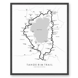 Tahoe Rim Trail Affiche | Carte des sentiers Tahoe Rim | Tahoe Rim Trail Randonnée pédestre | Tahoe Rim Trek Art mural | Revivez vos aventures | Cartes des sentiers