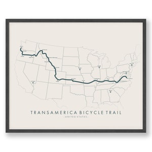 TransAmerica Radweg Karte | TransAmerica Fahrradweg Poster | USA Poster | Fahrradwandbild | Erleben Sie Ihre Abenteuer | Wanderkarte Kunst