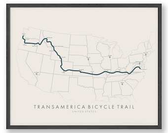 TransAmerica Bicycle Trail Map | TransAmerica Bicycle Trail Poster | USA Poster | Biking Wall Art | Relive your Adventures | Trail Map Art