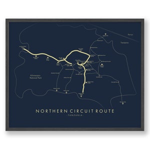 Carte du circuit Nord | Affiche de randonnée du Kilimandjaro | Randonner dans le Kilimandjaro | Carte des sentiers Art | Revivez vos aventures