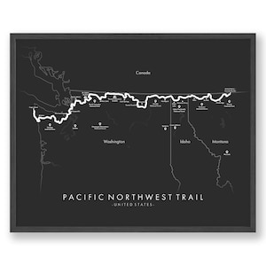 Carte du sentier Pacific Northwest | Affiche du sentier du Nord-Ouest du Pacifique | Randonnée aux États-Unis | Cartes des sentiers | Art mural unique | Revivez vos aventures