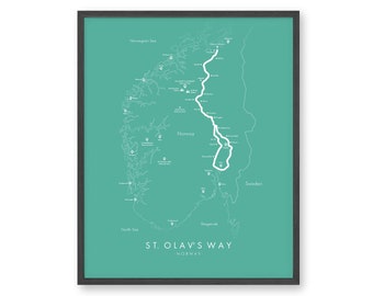 Chemin de Saint-Olav, carte | voie royale affiche | Norvège affiche de randonnée | Carte des sentiers artistiques | Revivez vos aventures