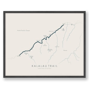 Carte des sentiers de Kalalau | Kalalau Trail Affiche | Affiche de randonnée à Hawaï | Carte des sentiers Art | Revivez vos aventures