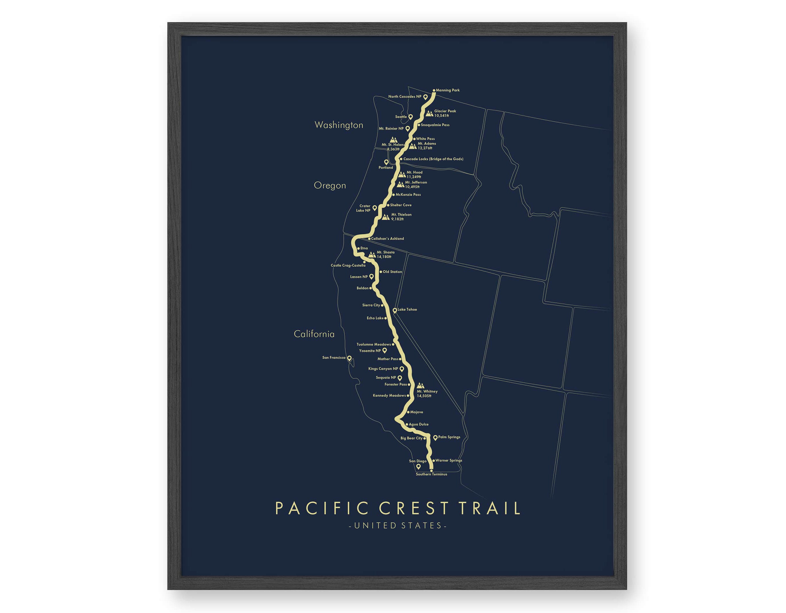 Pacific Crest Trail Map PCT Hiking Trail Map PCT Poster Trail Map Art Relive Your Adventures Etsy