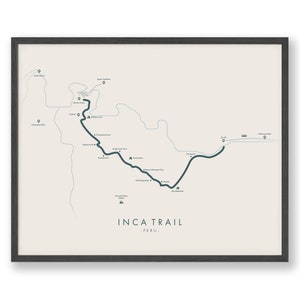 Inca Trail Kaart | Inca Trail Poster |  Machu Picchu Poster | Herbeleef je avonturen | Trail Kaart Kunst