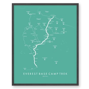 Trekking do acampamento base de Everest Pôster | Mapa de caminhada no acampamento base do Everest | Caminhadas no Himalaia | Nepal | Reviva suas aventuras | Arte do mapa da trilha