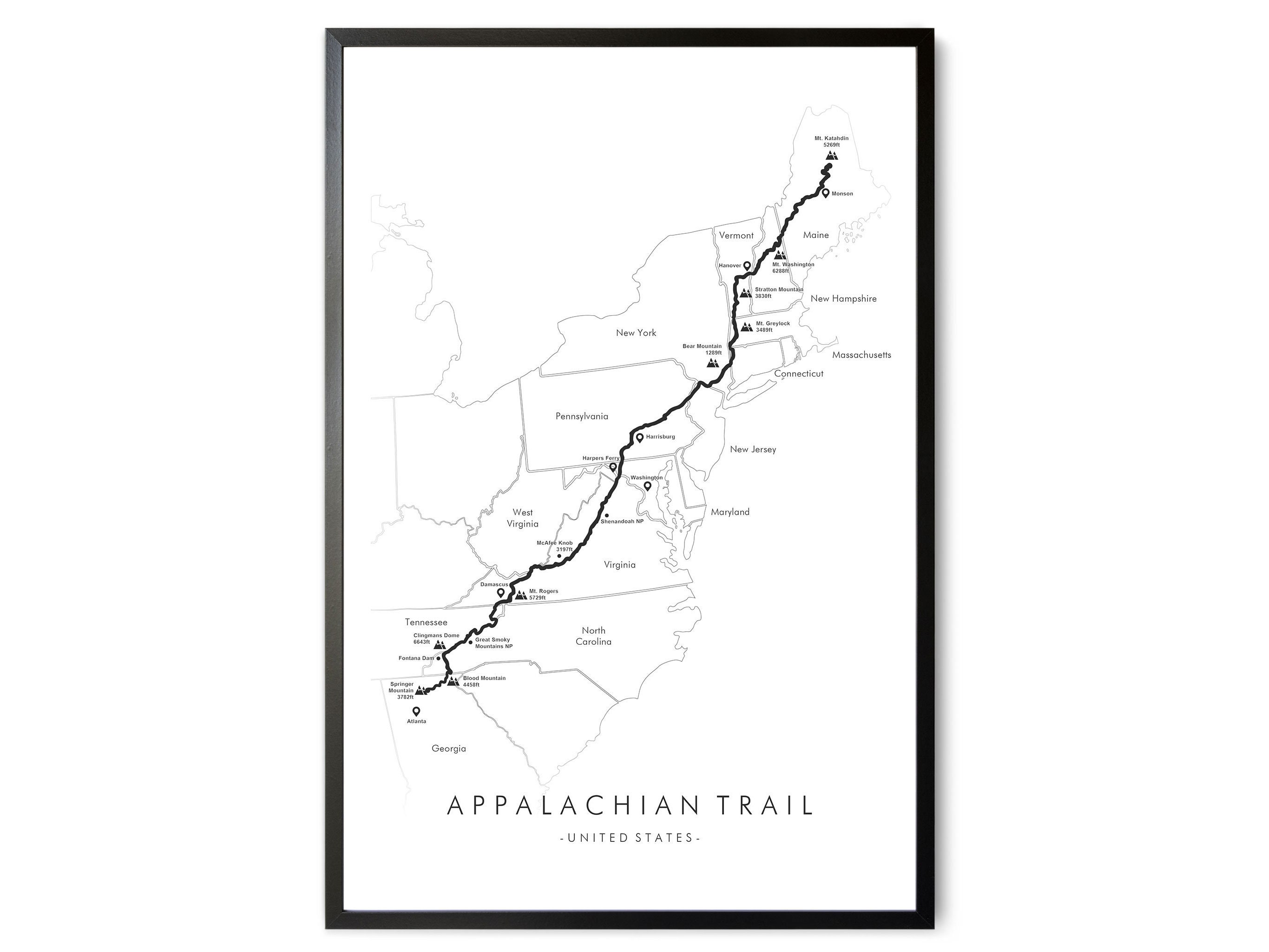 Appalachian Trail Map AT Hiking Trail Map AT Poster Etsy