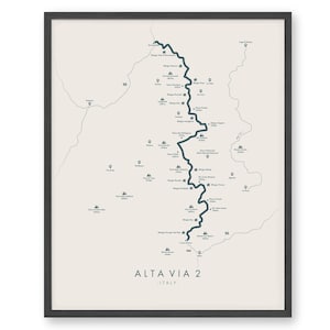 Alta Via 2 Poster | Carte des pistes Alta Via 2 | Alta Via Wall Art | Dolomites Trekking | Revivez vos aventures | Carte des sentiers Art
