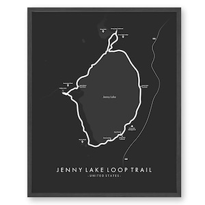 Carte du sentier Jenny Lake Loop | Affiche du sentier Jenny Lake Loop | Randonnée wyoming | | d’art de la carte des sentiers Revivez vos aventures