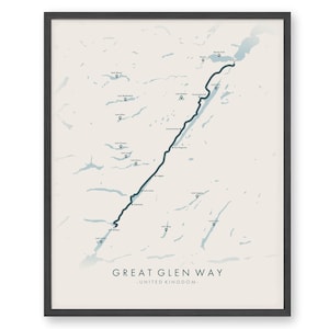 Carte du sentier Great Glen Way | Affiche de randonnée Great Glen Way | Randonnée au Royaume-Uni | Carte des sentiers Art | Revivez vos aventures