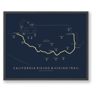 Affiche de sentier d'équitation et de randonnée en Californie | Carte des sentiers d'équitation et de randonnée en Californie | Art mural vélo | Revivez vos aventures | Art de la carte des sentiers