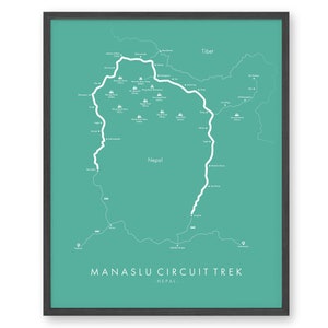 Affiche du circuit du Manaslu | Carte des sentiers du Manaslu |  | d’art mural du Népal Népal Randonnée | Himalaya | Revivez vos aventures | Carte des sentiers Art