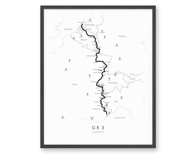 GR5 Trail Map | GR5 Hiking Trail Poster | Grand Randonnée Cinq | Europe Hiking | Trail Map Art | Relive your Adventures