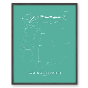 Carte des sentiers Camino Del Norte | Carte des sentiers de randonnée Camino |  Camino Del Norte Poster | Saint-Jacques-de-Compostelle | Carte des sentiers Art