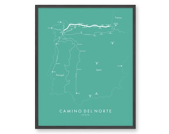 Camino Del Norte Trail Map | Camino Hiking Trail Map |  Camino Del Norte Poster | Santiago de Compostela | Trail Map Art