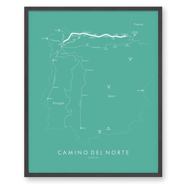 Camino Del Norte Trail Map / Camino Hiking Trail Map / Camino Del Norte Poster / Santiago de Compostela / Trail Map Art