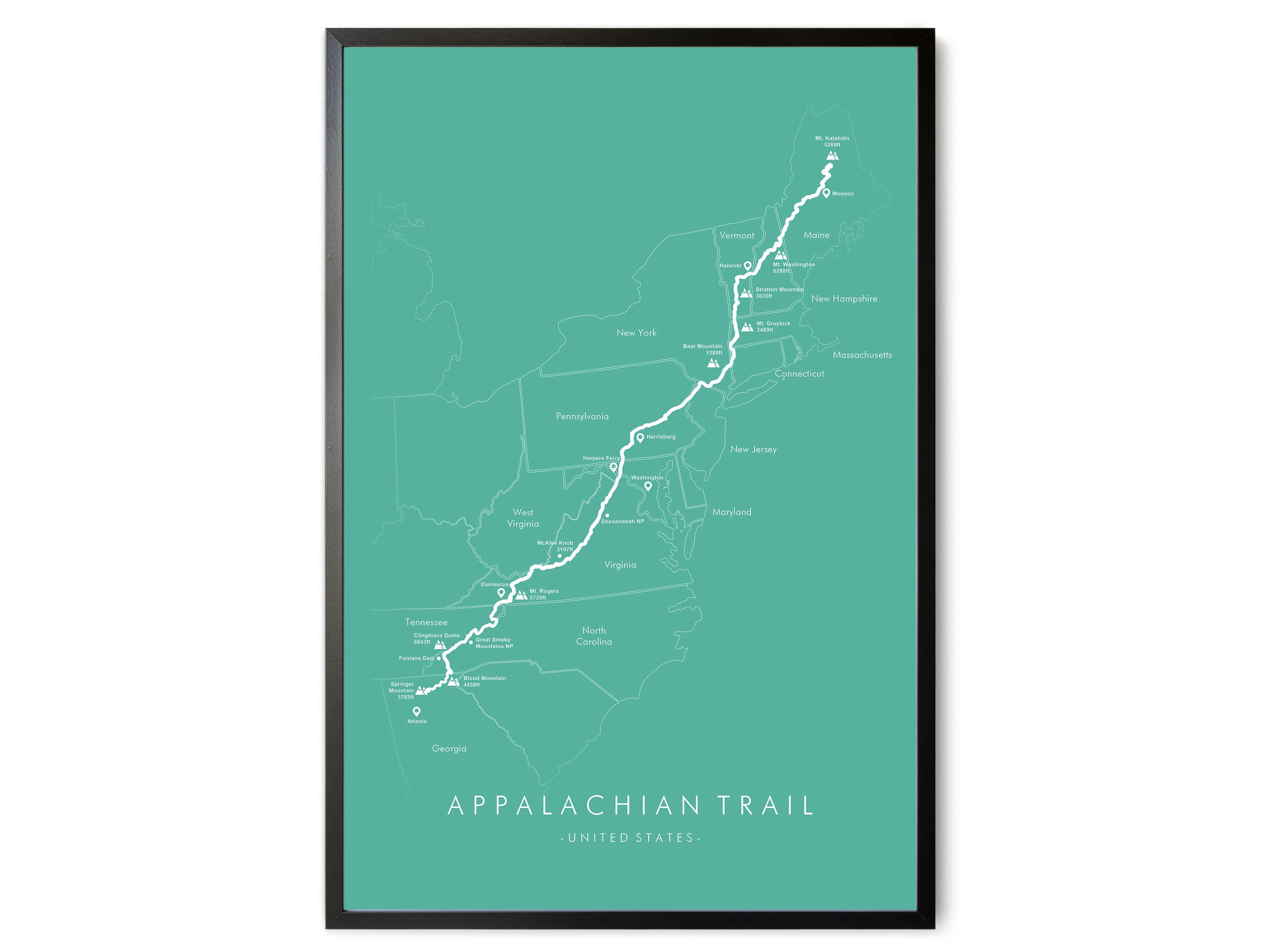 Appalachian Trail Map AT Hiking Trail Map AT Poster Etsy