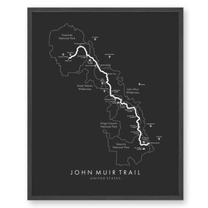 Mappa dei sentieri John Muir / Mappa dei sentieri escursionistici JMT / Poster JMT / John Muir / Mappa delle piste Arte / Rivivi le tue avventure