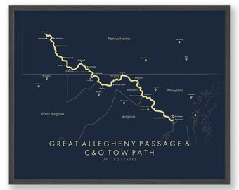 Great Allegheny Passage (GAP) and Chesapeake and Ohio (C&O) Canal Towpath Poster | Biking Wall Art | Relive your Adventures | Trail Map Art