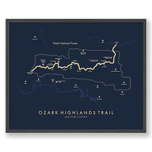 Carte du sentier Ozark Highlands | Carte des sentiers de randonnée OHT | Affiche de l’OHT | Ozark Highlands | Carte des sentiers Art | Revivez vos aventures