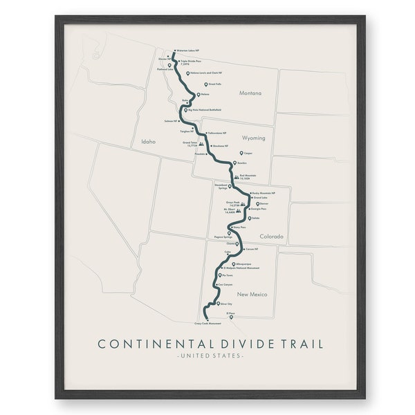 Continental Divide Trail Map -  Hiking Trail Poster -  Amazing Gift for Hikers - Continental Divide Souvenir