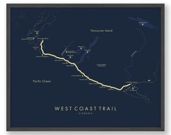 West Coast Trail Map West Coast Trail Poster Hiking Canada Poster  Relive your Adventures Trail Map Art