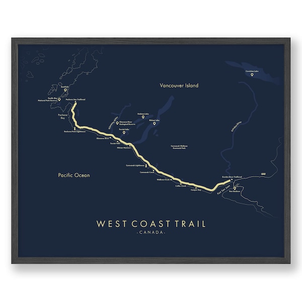 Carte des sentiers de la Côte-Ouest | Affiche du sentier de la Côte-Ouest | Affiche de Randonnée Canada | Revivez vos aventures | Carte des sentiers Art