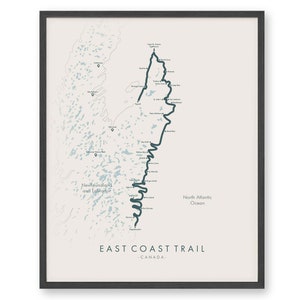 Carte des sentiers de la côte Est | Affiche du sentier de la côte Est | Affiche de randonnée canadienne | Revivez vos aventures | Art de la carte des sentiers
