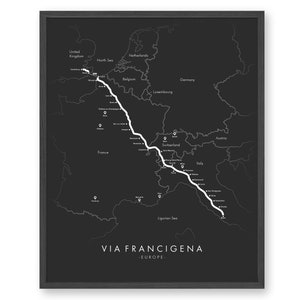 Via Francigena Kaart | Via Francigena Poster | Europa Wandelposter | Routekaart Kunst | Herbeleef je avonturen