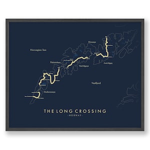 La carte du sentier Long Crossing | L’affiche du sentier Long Crossing | Norvège Randonnée pédestre | Découvrez Lofoten | Carte des sentiers Art | Cadeau incroyable pour les randonneurs