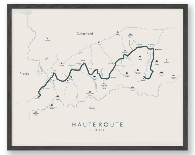 Haute Route Trail Map | High Route Hiking Poster | Mountaineers' Route Map | Europe Hiking | Trail Map Art | Relive your Adventures