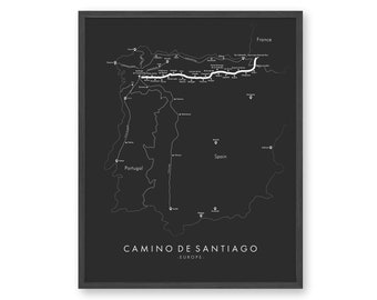 Camino de Santiago Trail Map | Camino Hiking Trail Map |  Camino de Santiago Poster | Santiago de Compostela | Trail Map Art