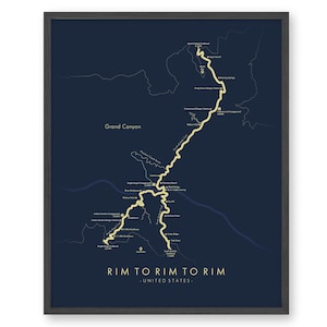 Carte des sentiers de bord à bord | Affiche de sentier de randonnée bord à bord | Randonnée dans le Grand Canyon | Carte des sentiers artistiques | Revivez vos aventures