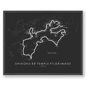 Affiche du pèlerinage du temple Shikoku 88 | Carte de pèlerinage du temple Shikoku 88 | Randonnée murale Art | Revivez vos aventures | Carte des sentiers Art